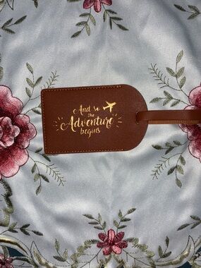 Brown Leather Luggage Tag - "And so the Adventure Begins"